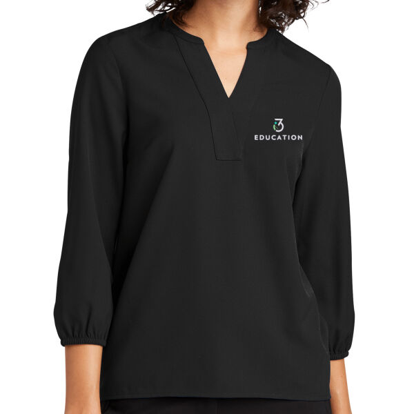 i3Verticals Education Embroidered - Women's Stretch Crepe 3/4 Sleeve Blouse Thumbnail
