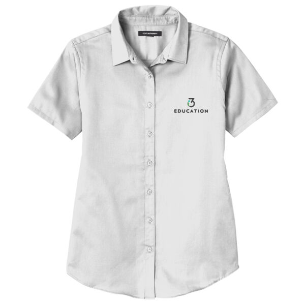 i3 Verticals Education Embroidered - Ladies Short Sleeve SuperPro React Twill Shirt Thumbnail