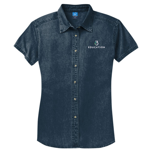 i3Verticals Education Embroidered - Women's Short Sleeve Value Denim Shirt Thumbnail