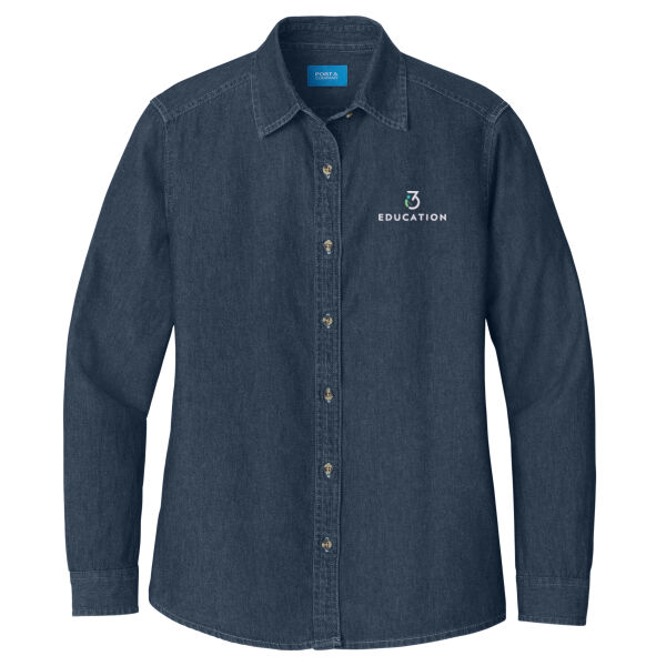 i3Verticals Education Embroidered - Women's Long Sleeve Value Denim Shirt Thumbnail